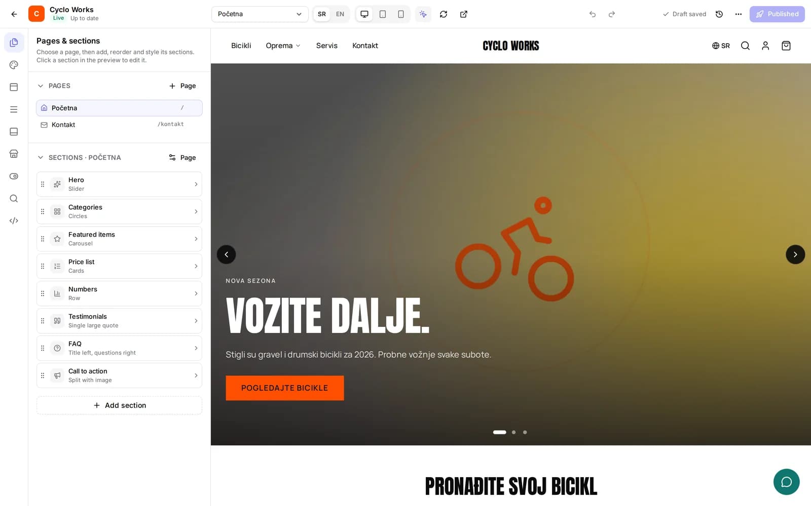 Naš studio: svaku izmenu dizajna vidimo uživo pre objave, a svaka objava se čuva kao verzija kojoj možemo da se vratimo.